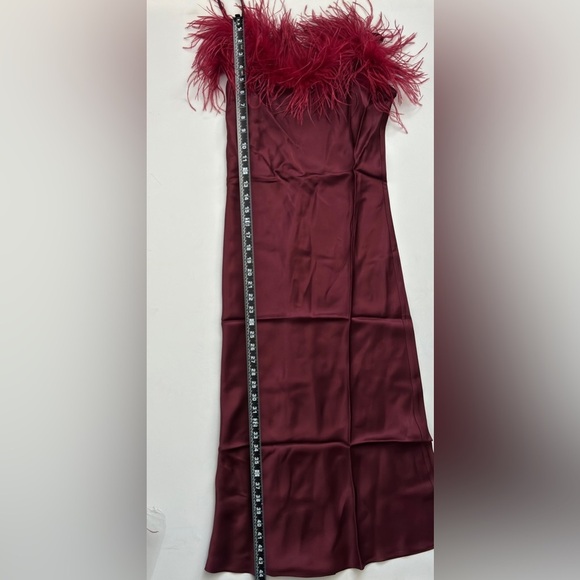 Sleeper Boheme Slip Dress with Feathers Plum satin midi boudoir sz XS - Picture 7 of 9